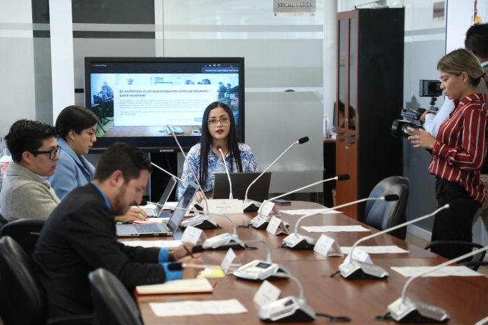 Mesa de debate donde se ve a Viviana Veloz, presidenta de la Comisión Ocasional, al mando de la misma.